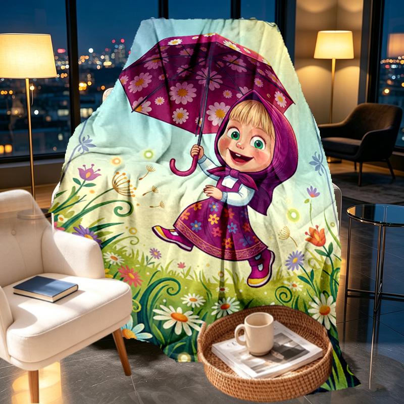 Masha and the Bear Print Blanket - Soft & Comfortable, for Bedroom, Travel, Sofa, Home Decoration - Birthday Christmas Gift for Friend