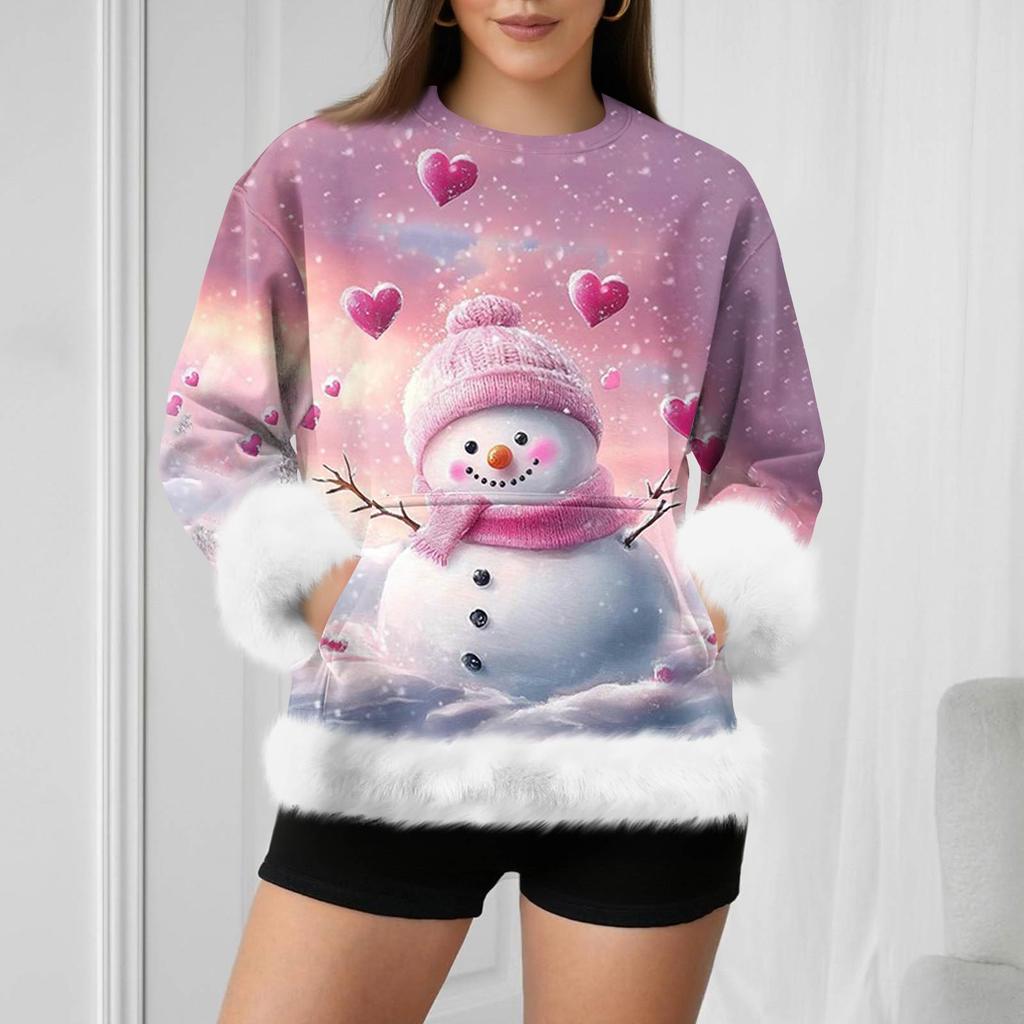 Женский повседневный свитшот с длинными рукавами и рождественским ретро-принтом