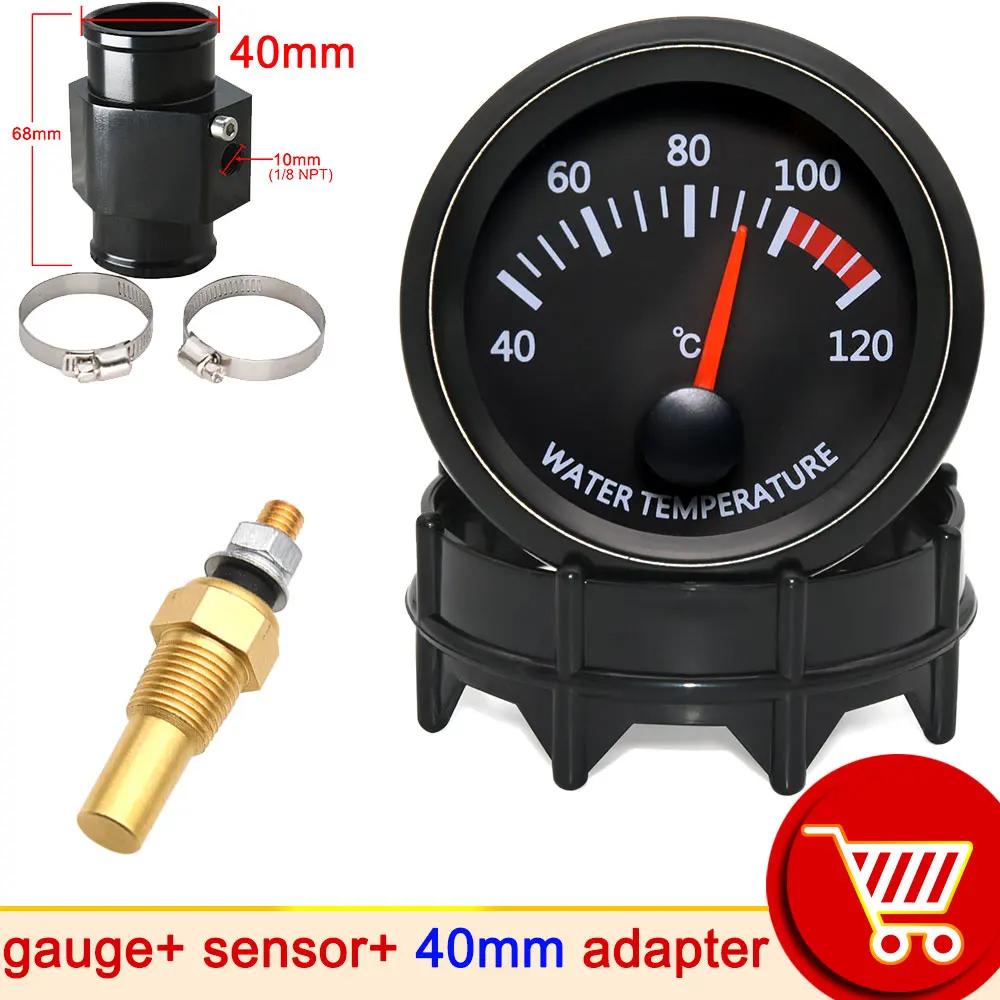 12V 52mm Car Water Temperature Gauge 40~120 ℃ with Water Temp Sensor 10mm Water Temp Joint Pipe 1/8NPT Sensor Adapter Car Racing