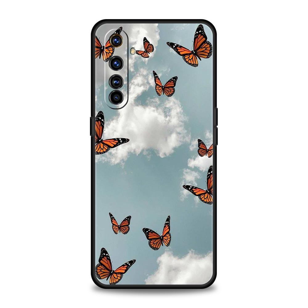 butterfly Phone Case For Realme 10 9 8 5G 7 6 GT2 Pro Plus 9i 8i C21 C11 C25 C35 GT Neo 2 3 3T Soft Silicone Black Cover Coque