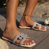 Fashion Fashion 2024 Summer Outdoor Beach Sandals Square Head Golden Luxury High Quality Women Slippers  Zapatos De Mujer  Sandalen