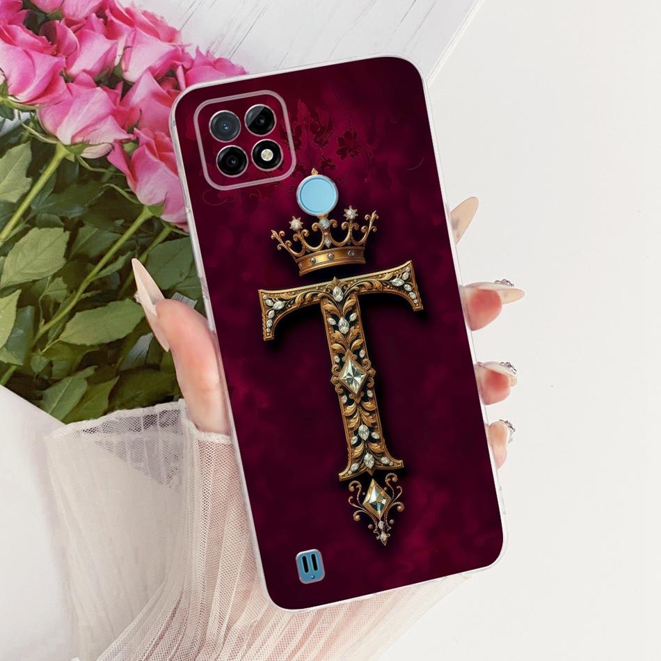 For Realme C21Y C25Y C21 Royal Crown Initial Letter Couple Phone Case For Realme C21 C 21Y C25Y Soft Silicone TPU Bumpers