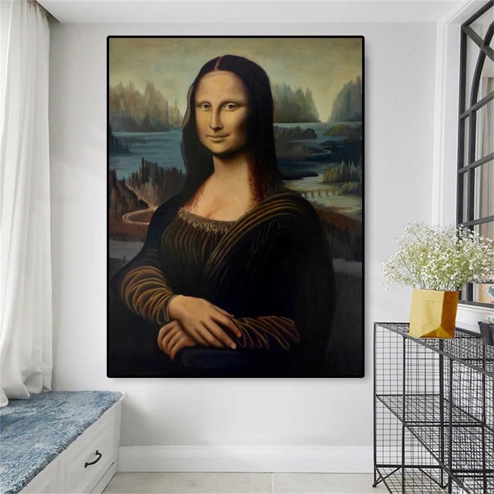 Забавное абстрактное искусство Мона Лиза, холст, картина, современный поп-портрет, постер и принты, уличное искусство, настенные панно для декора домашней комнаты