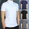 Men Summer T-shirt Short Sleeves Half-high Collar Striped Solid Color Pullover Slim Fit Soft Breathable Business Casual