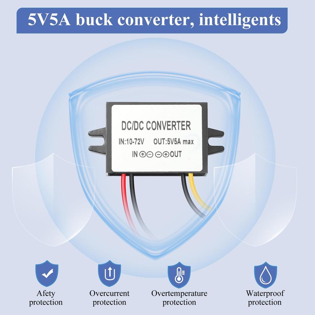 YBBOTT 5A 25W Подходит для автомобильного светодиодного понижающего DC/DC преобразователя, 10В-72В 5В, DC/DC преобразователь, 12В/24В/36В/48В/60В, Аудио, Интерком, Дисплей,