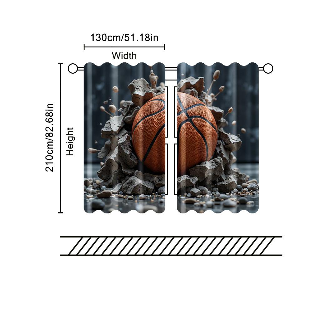 2 pcs   filtering curtains (excluding rods   non-movable   without batteries) Brave basketballbackgroundsuitable for use in
