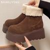 Ботильоны женские на меховой платформе, замшевые туфли на плоской подошве, женские, 2025 года, тренд, зимняя мода, дизайнерские, для ходьбы, повседневные, теплые, для снега, женские