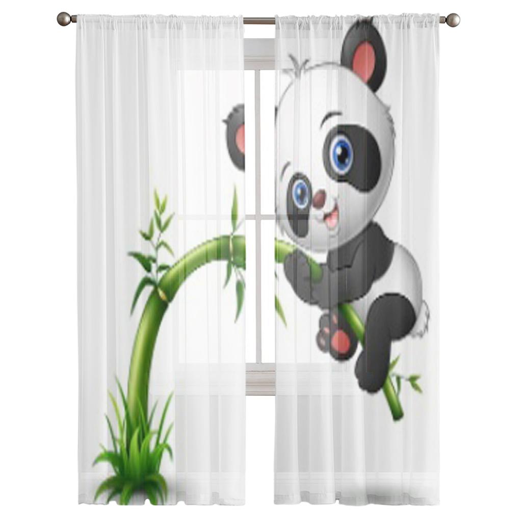 Милые детские бамбуковые прозрачные шторы с изображением панды для спальни, гостиной, тюлевые шторы для кухни, оконные вуали, шторы