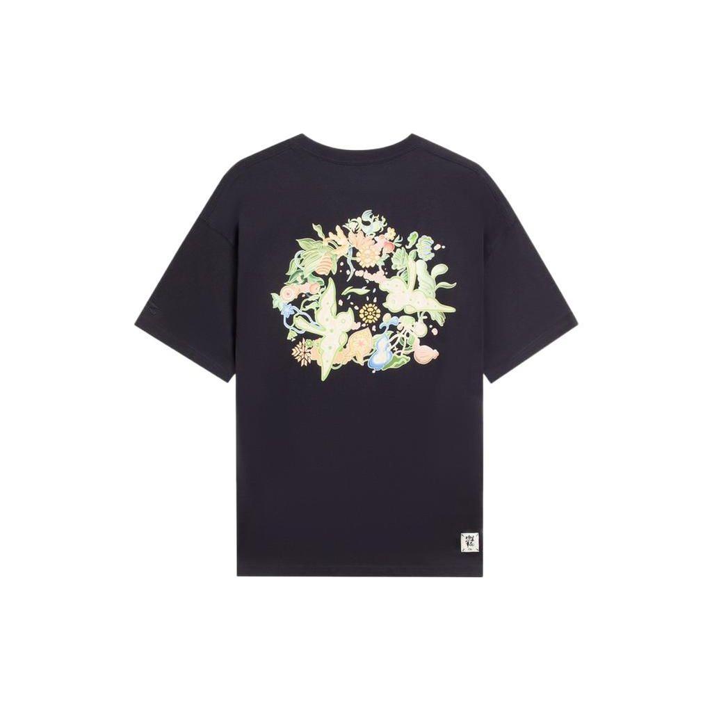 Li-Ning Серия Sports Trend с цветочным принтом, свободная футболка с коротким рукавом и круглым вырезом, топы унисекс, черный AHSS755-3