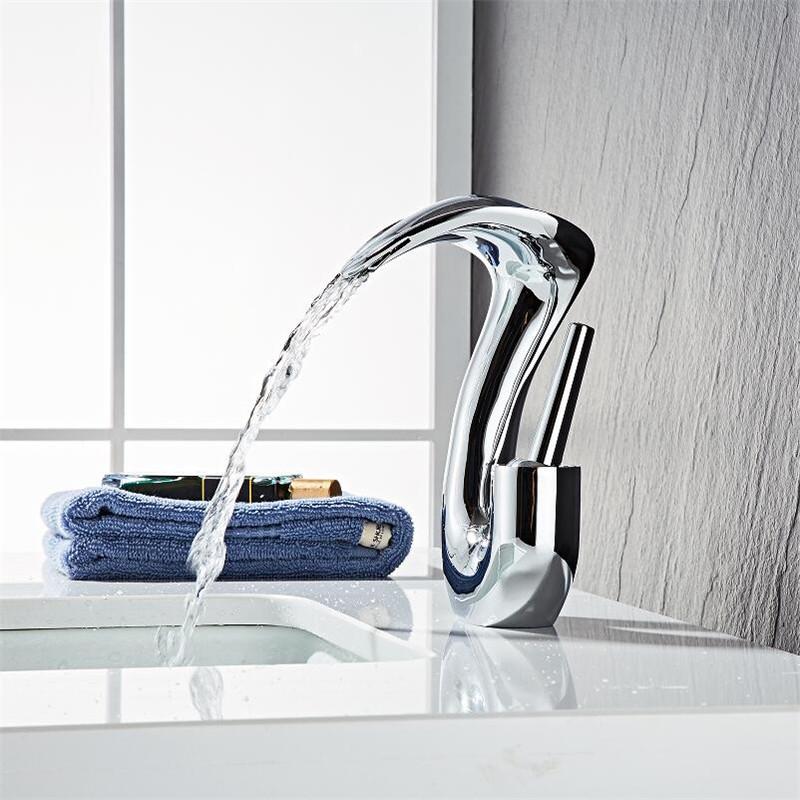 Tuqiu Black Bathroom Faucet Brass Gold Basin Faucet Cold And Hot White Waterfall Mixer Sink Tap Single Handle Deck Mounted  Tap