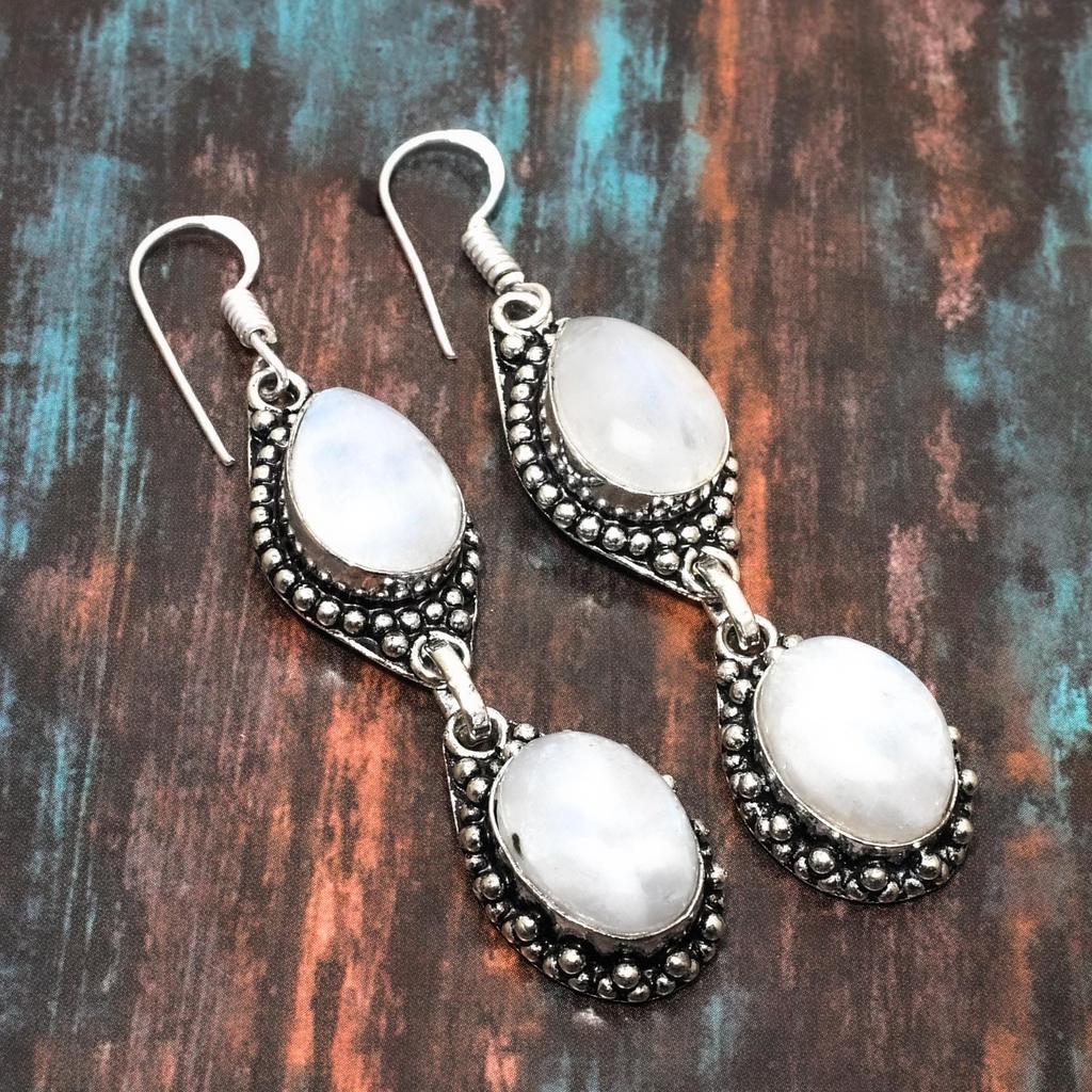 Ювелирные изделия из радужного лунного камня, серьги из стерлингового серебра 925 пробы ручной работы для новогоднего подарка