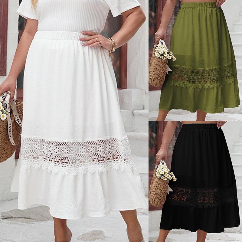 Plus Size Button High Waist Half-body Skirt Summer Loose Big Swing Skirt Temperament Elegant Skirt