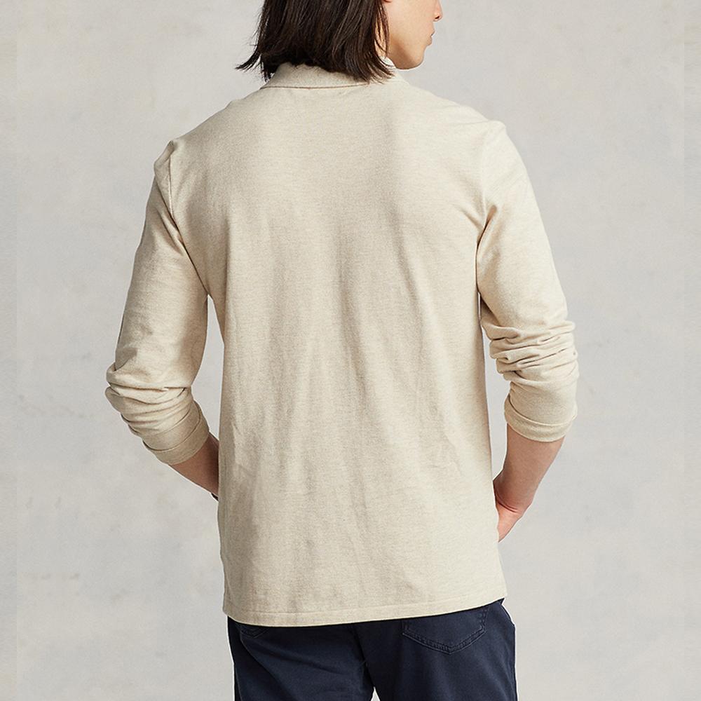 Polo Ralph Lauren FW23 Однотонная рубашка поло с вышивкой маленького пони, приталенного кроя, с длинным рукавом, мужская, рубашки поло, молочно-белый, MNPOKNI16822278-020