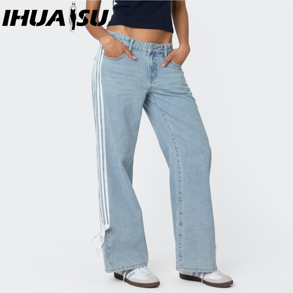 IHUASU Fashion Loose Side Stretch Wide Leg Jeans for Women