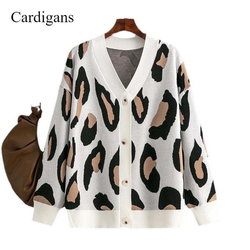 Новый цветной леопардовый принт, вязаный свитер, женская мода, свободный, цельный, с длинными рукавами и круглым вырезом, осенне-зимнее модное пальто