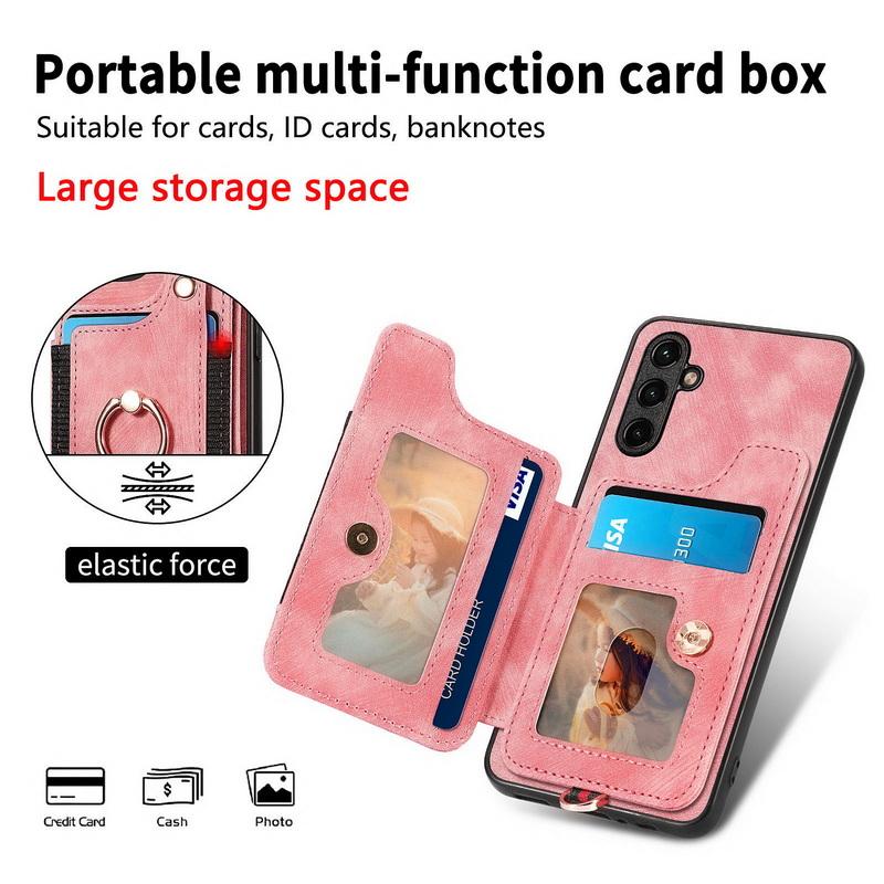 Кожаный магнитный чехол-кармашек для карт для iPhone 17 16 15 14 13 Xiaomi 13T Poco X5 Pro Чехол-подставка с кольцом для Samsung S24 Ultra S23 A54 Google с ремешком на запястье