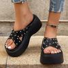 Модные туфли на массивной платформе с заклепками в панк-стиле, женские летние 2025, черные из искусственной кожи, сандалии на танкетке, женские нескользящие на толстой подошве, Sandalias Mujer