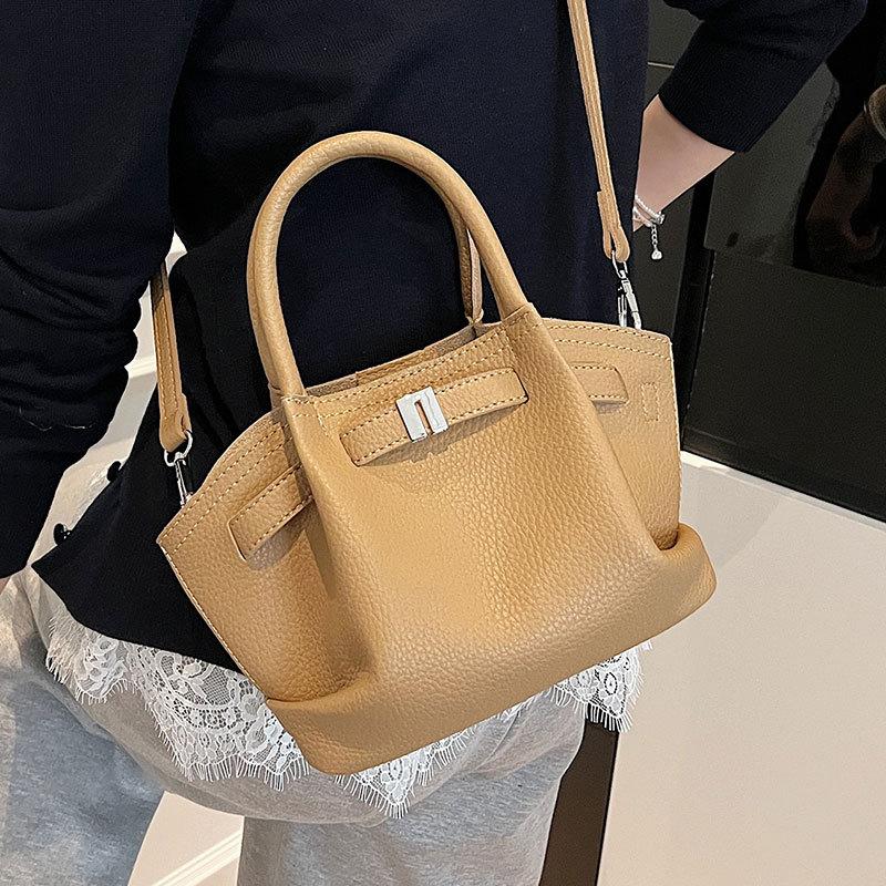 2025 New High-grade Texture Lychee Pattern Temperament Portable Pleated Bucket Bag Versatile Fashion Simple Messenger Women's Bag