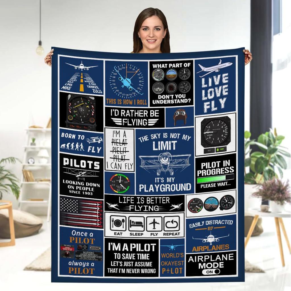 Men's Pilot Gift Blanket Aviation Creative Blanket Super Soft Comfortable Flannel Blanket