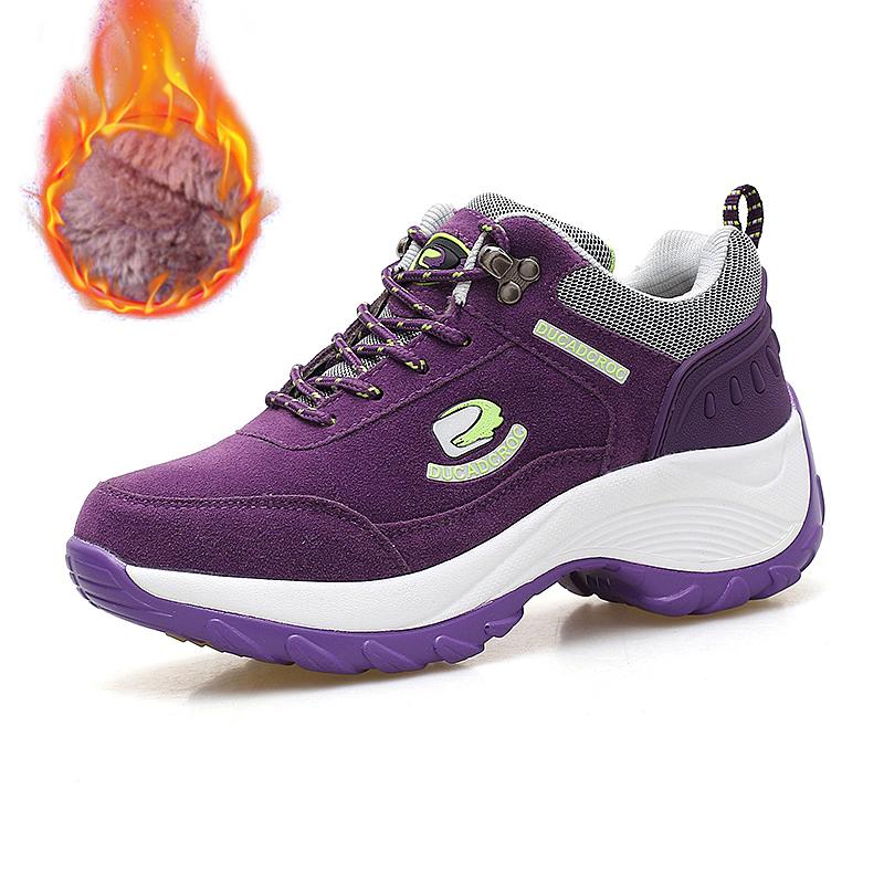 Зимние женские повседневные кроссовки из искусственной замши, плюшевые теплые туфли для женщин, кроссовки на нескользящей платформе, кроссовки Zapatillas Mujer