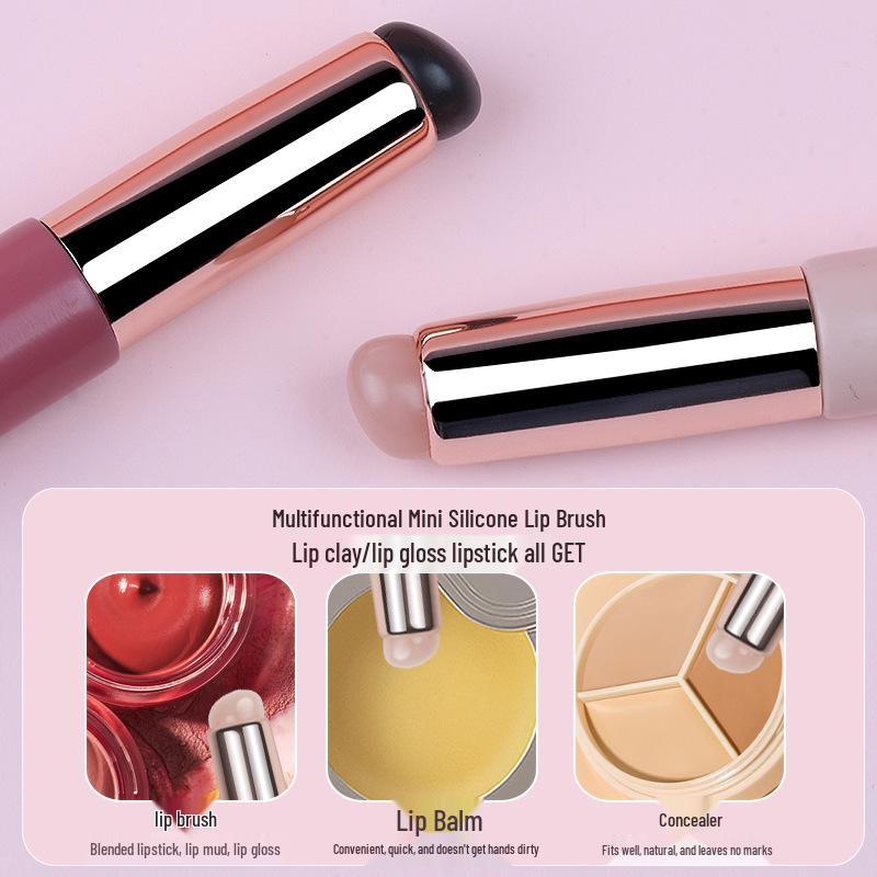 Portable Silicone Lip and Concealer Brush with Lid - Professional Blending Round Head Makeup Tool