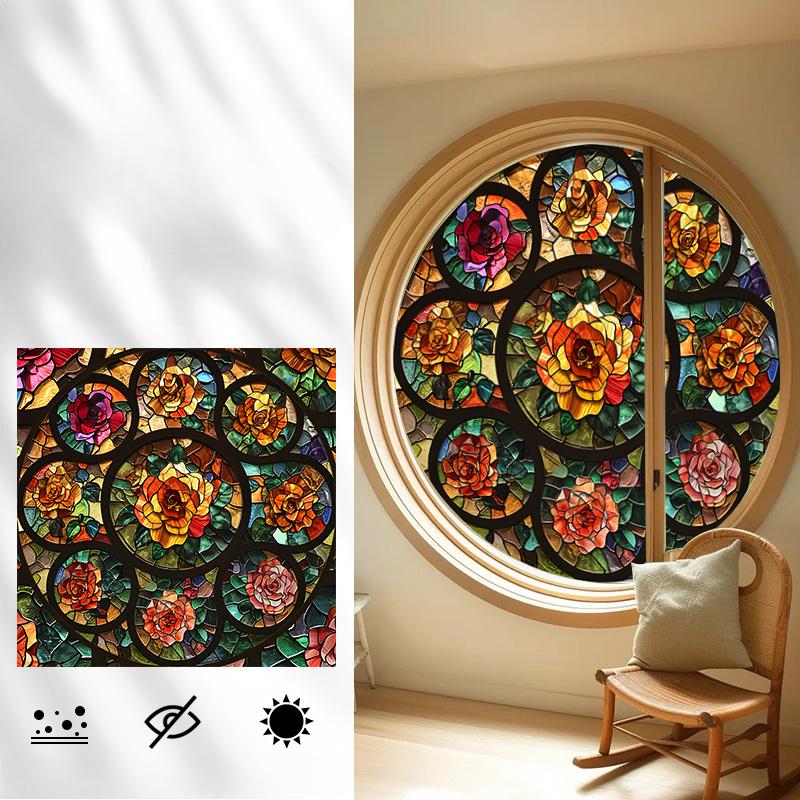 Self-adhesive European Vintage Stained Glass Film Window Anti-peeping Window Sticker Stained Glass Window Film Frosted / Etched