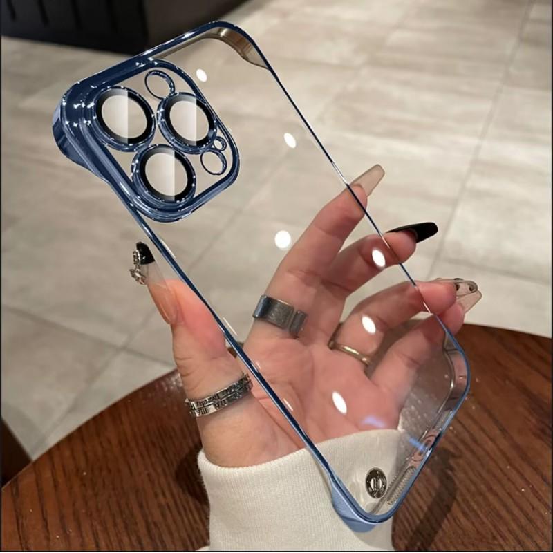 Ультратонкий прозрачный чехол-бампер с полным покрытием для iPhone 16 Pro Max с гальванизированной рамкой, ударопрочный поликарбонатный бампер