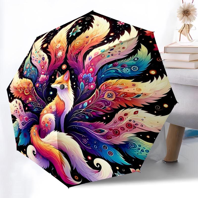 1pc Fantasy Fox Auto Folding Cute Cute Umbrella, 8-Rib Sturdy Canopy, Portable Travel Umbrella for Outdoor Use,104