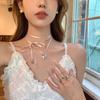 Pink Ribbon Strap Love Necklace Choker Pure Desire Girlish Collarbone Chain Neck Chain Ballet Accessories Summer