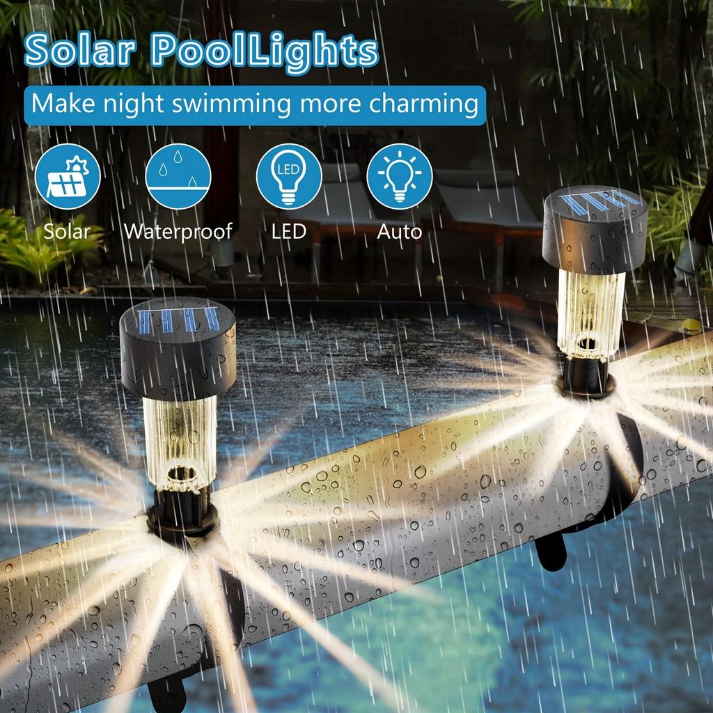 Солнечные лампы для бассейна, Водонепроницаемые солнечные лампы, Украшение ограды открытого бассейна, Аксессуары для бассейна