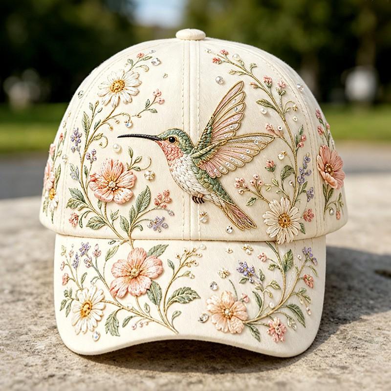 3D Printed Baseball Cap With Hummingbird Floral Retro Duckbill Hat Outdoor Sun Protection Unisex