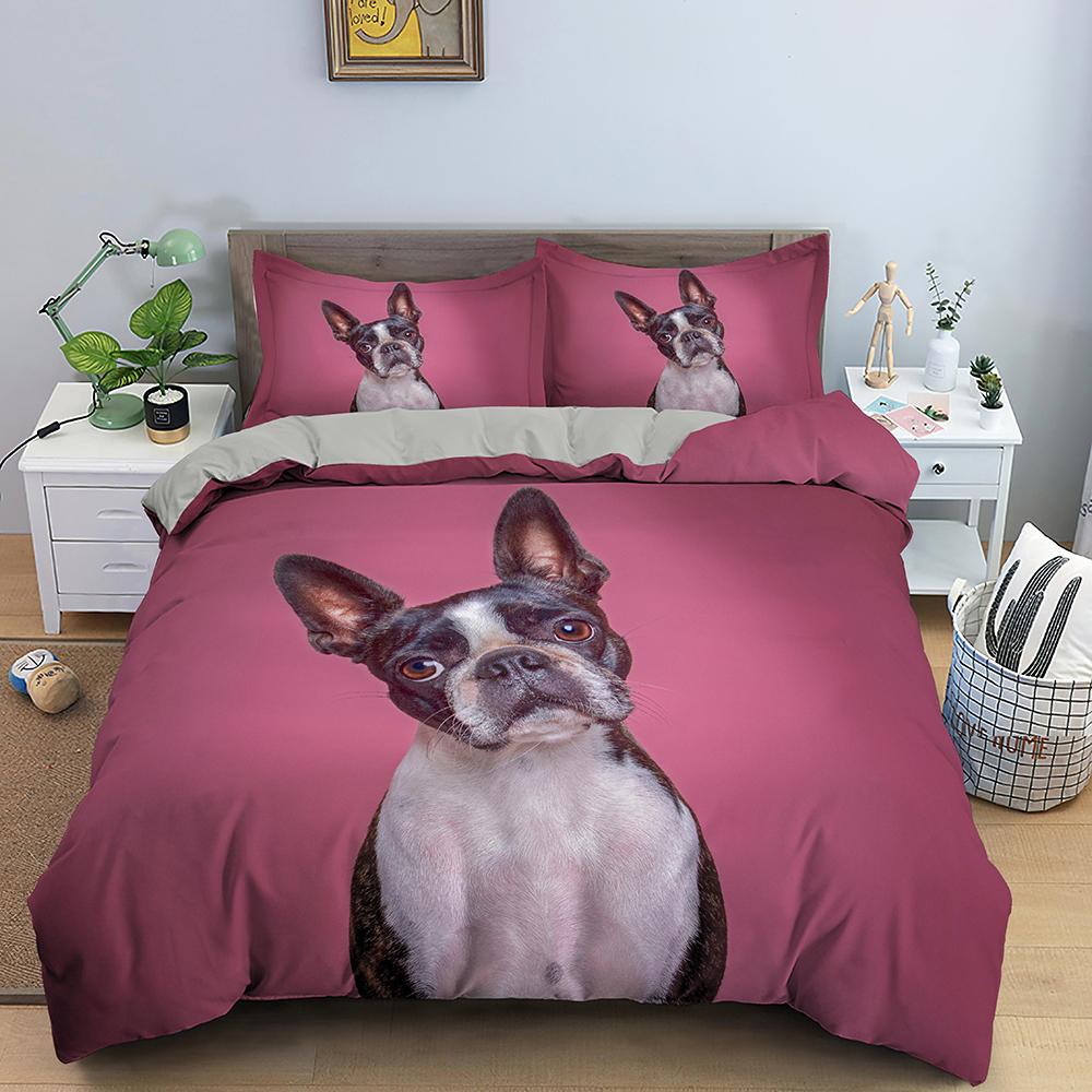 3D Dog King Queen Duvet Cover Funny Puppy Bedding Set For Kids Teens Adults Lovely Pet Animal Black 2/3pcs Polyester Quilt Cover