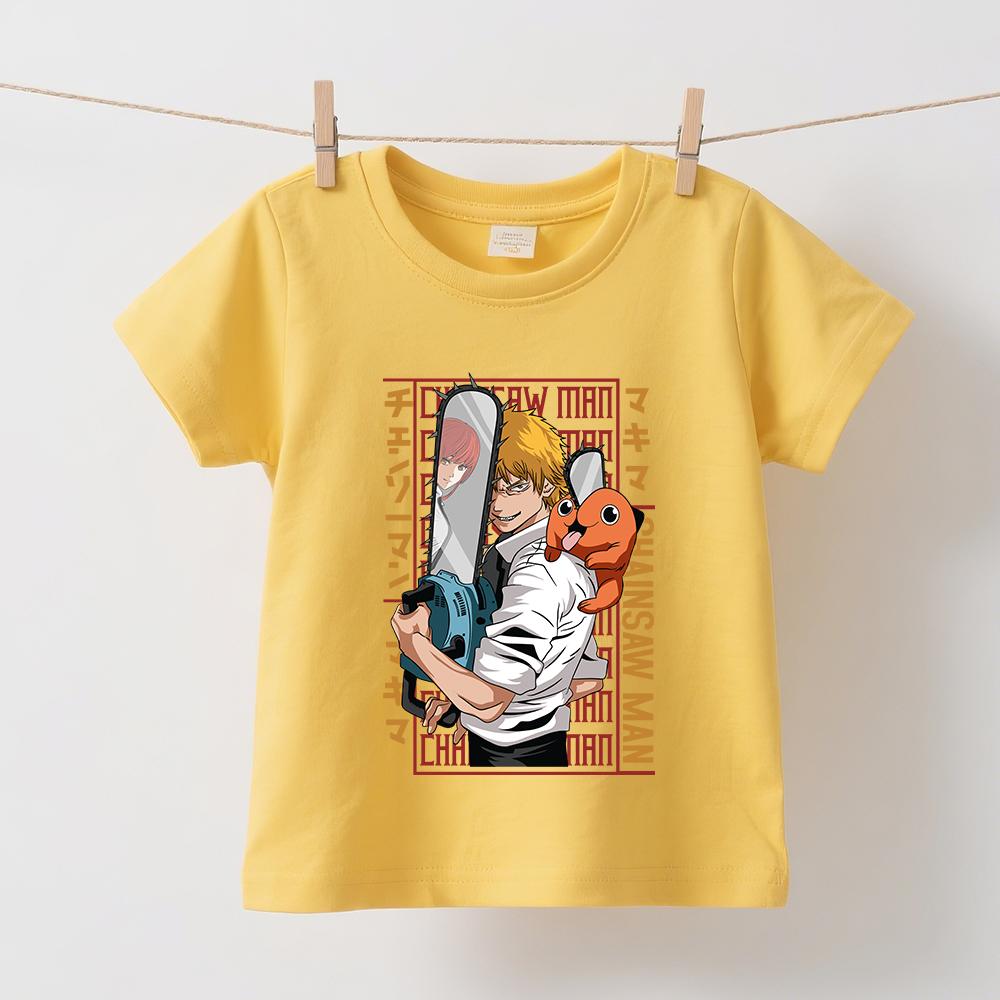 Chainsaw Man Denji Anime Print Boys Girls Cotton T Shirt Kids Short Sleeve Top Summer Soft Casual Wear