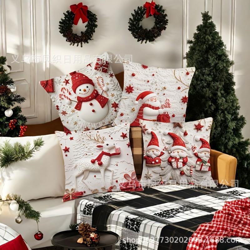 Christmas Pillow Cover Santa Claus Cartoon Cotton Linen Printed Decorative Throw Cushion Case 45x45cm