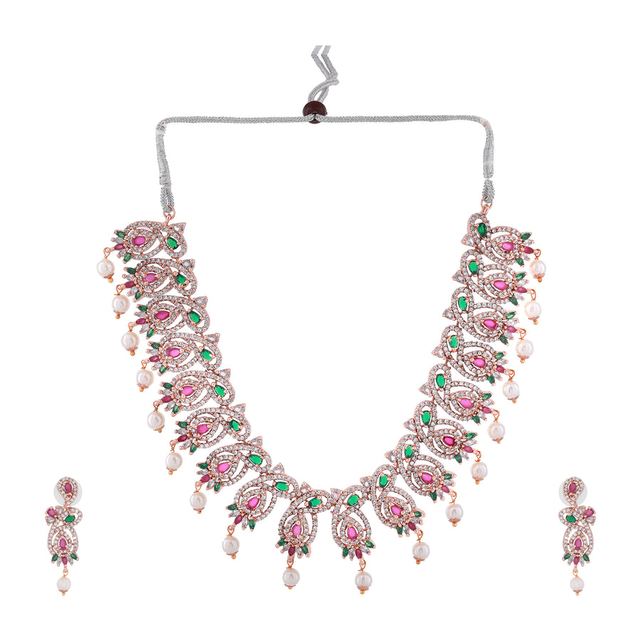 Ослепительный дизайнерский комплект ожерелья Estele с покрытием из розового золота и жемчугом для женщин