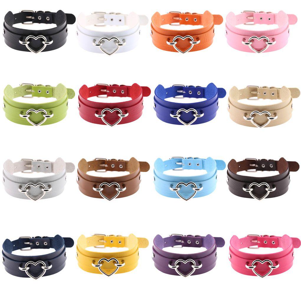 ПУ Искусственная кожа Готический Панк Чокер Короткое ожерелье Полый Разъем в форме сердца Чокер