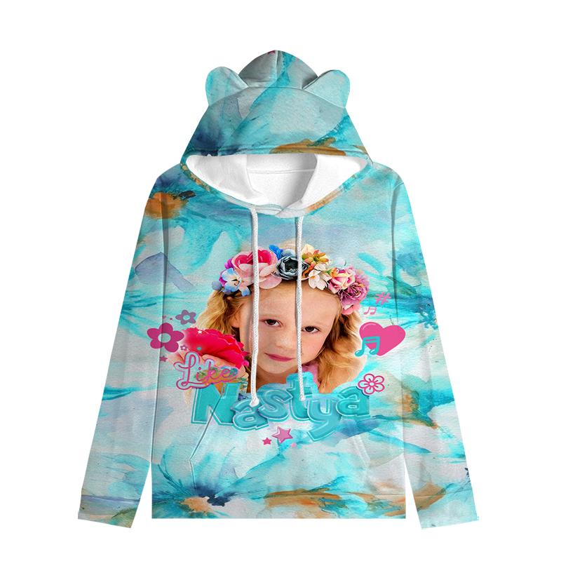 Толстовка с капюшоном для детей Like Nastya с кошачьими ушками, регулируемые ушки, милый мультяшный дизайн, мягкий зимний теплый пуловер для мальчиков и девочек