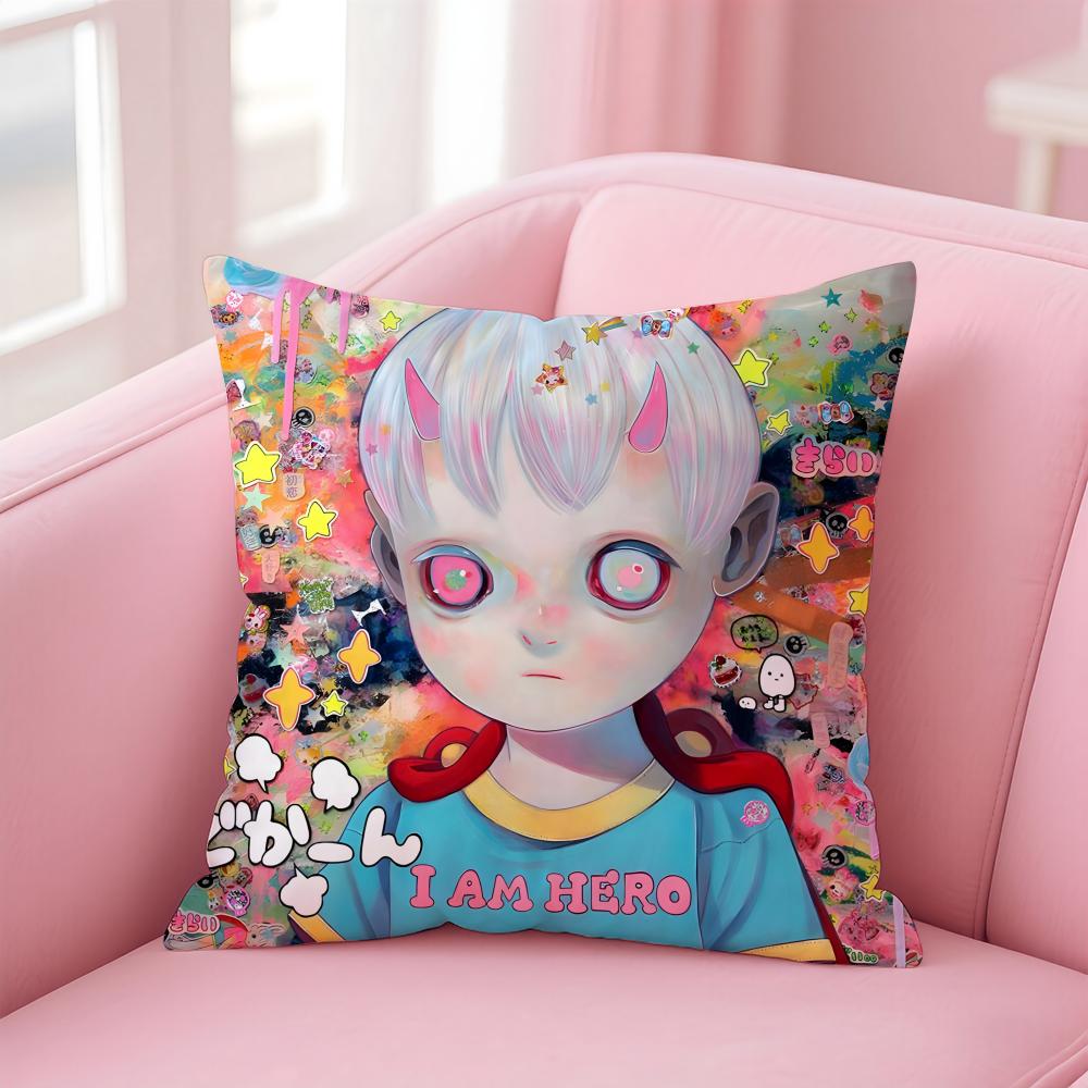 Whimsical Japanese Abstract Art Cute Emo HHikari Shimoda Cushion Cover Pillow Case Soft Skin Friendly Fabric Concealed Zipper