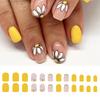 Press On Nail Yellow Short Square False Nails with Floral Designs Glossy Full Cover Stick On Nails for Women 24 Pcs