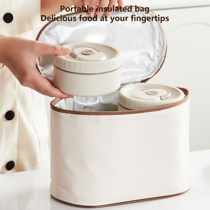 Thermal Food Storage Container 4 Compartment Bentos Box Set with Insulated Lunch Bags for Office School Use