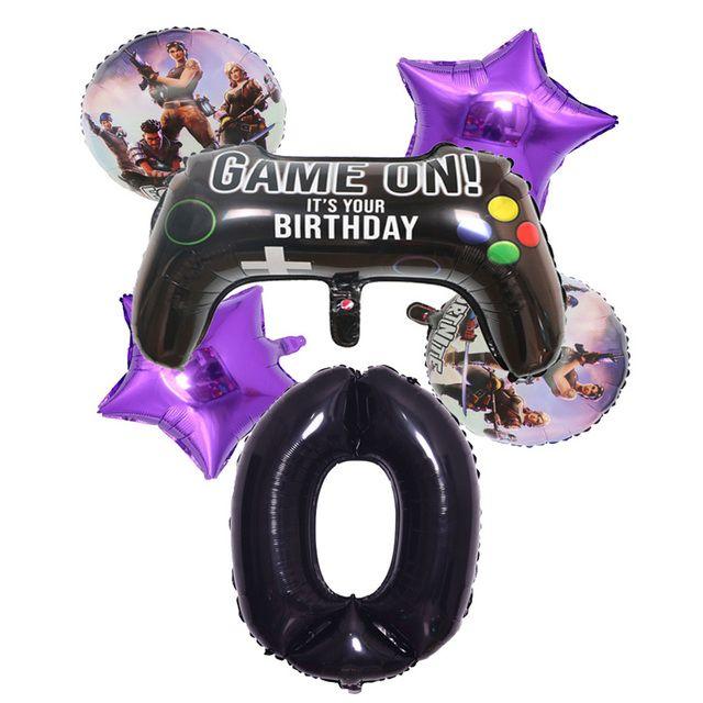 6-Piece Set of Fortnite “Win the Chicken Dinner” Themed Party Decorations: Aluminum Foil Balloons and Birthday Party Decorations
