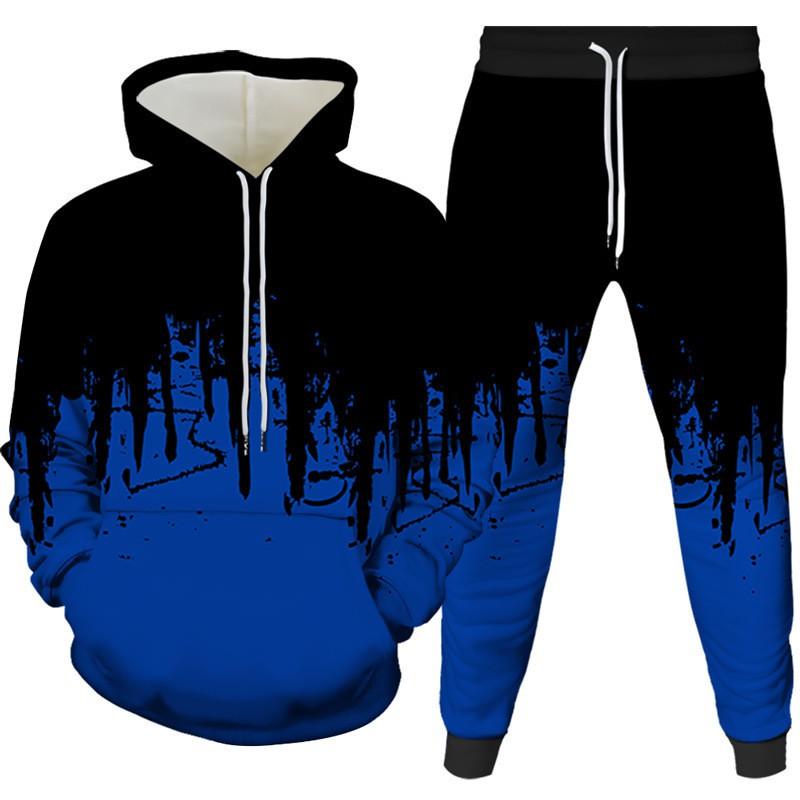 Couple 3D Printed Hoodie Sweatpants Set Loose Fit Long Sleeve Casual Sportswear Youth Young Adults