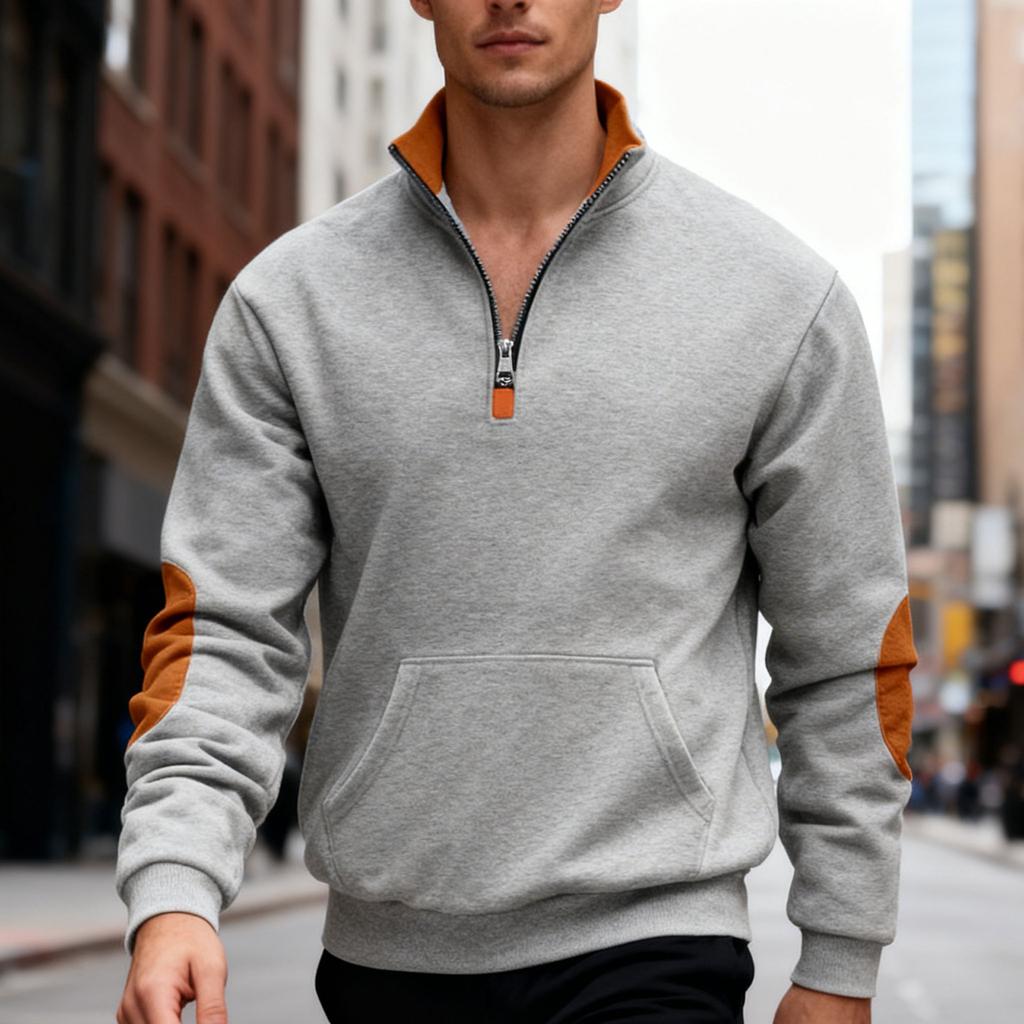 Осень/Зима Мужская Модная Толстовка Оверсайз Контрастной Расцветки Пэчворк На Молнии До Половины С Флисовой Подкладкой Оверсайз Воротник-Стойка