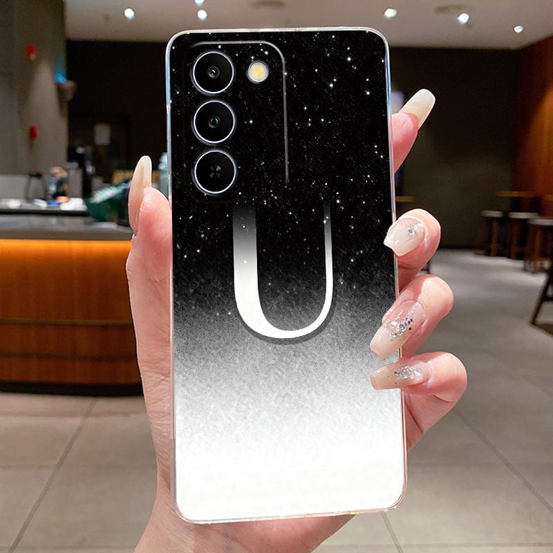 Чехол для Realme C83 5G/P4 Lite 5G, прозрачный силиконовый TPU, противоударный, мягкий корпус, розовый, с блестящим узором 'Счастливая буква от А до Я', парный чехол