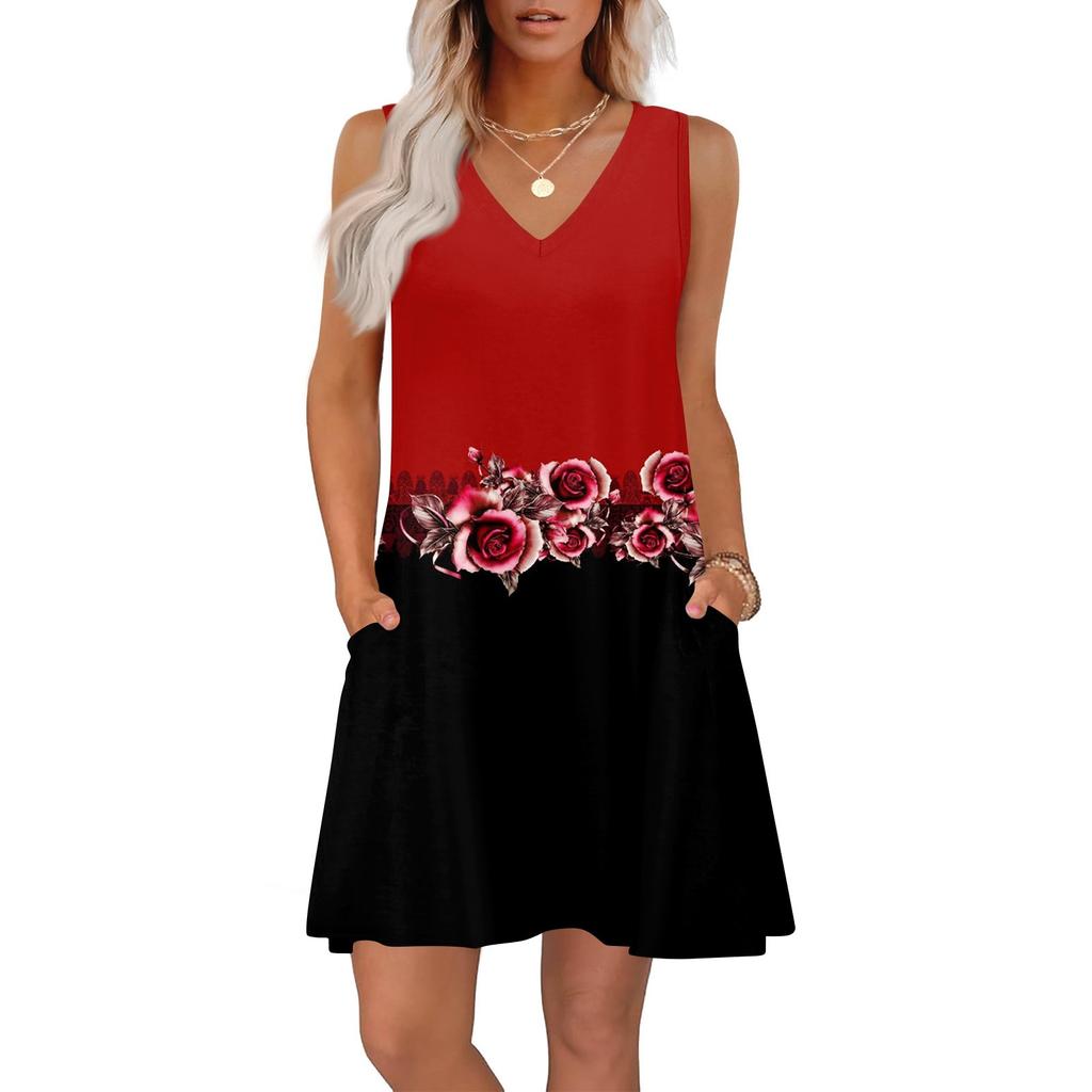 Женские летние платья свободного кроя с принтом V-образным вырезом без рукавов сарафаны пляжное гавайское платье с карманами