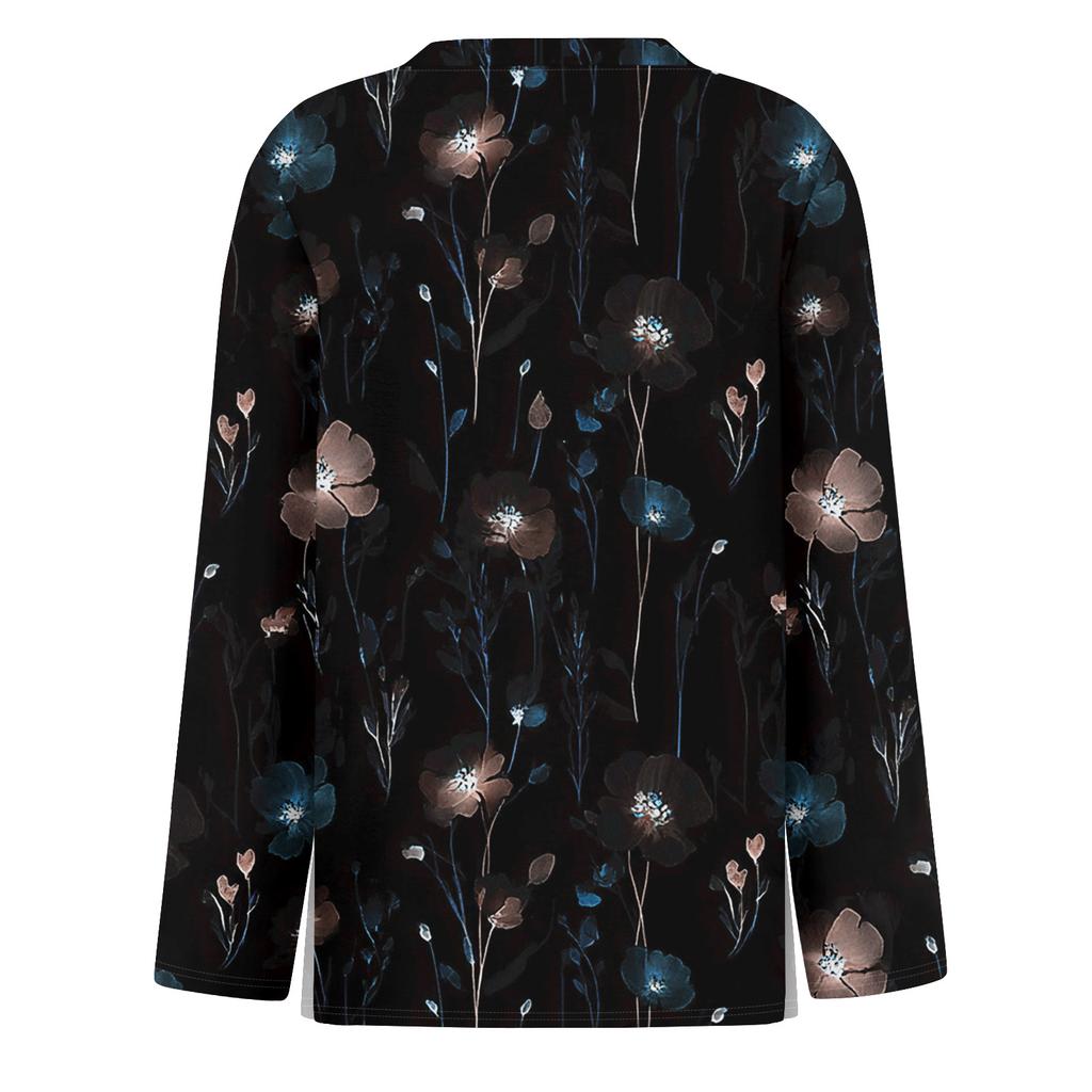 Женская модная повседневная свободная футболка с разрезом и круглым вырезом с длинным рукавом с принтом, женский топ