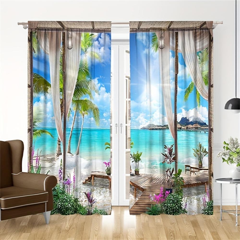 Natural Scenery Landscape Seascape Seagull Window Curtains Blinds For Living Room Bedroom Bathroom Kicthen Door Home Decor2Pcs
