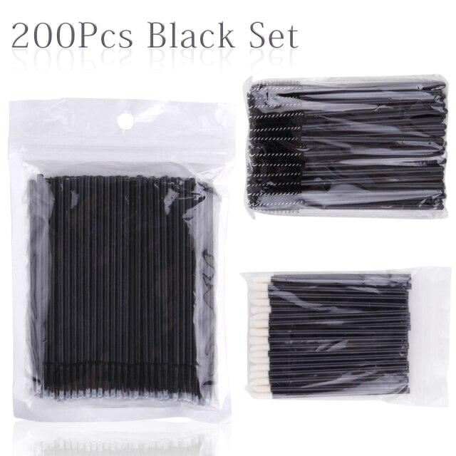 200 шт., кисти для ресниц, одноразовые тампоны, микрокисть для губ, кисть для бровей, тушь для ресниц, палочка, аппликатор, аксессуары для ресниц