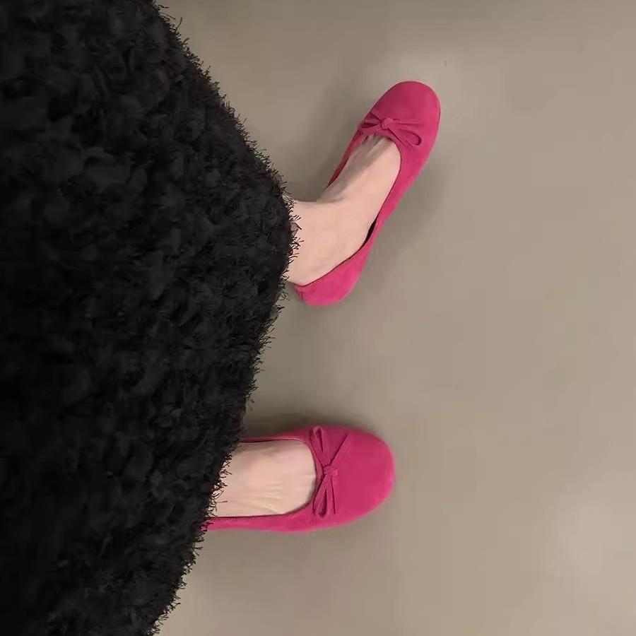 French Suede Bow Ballet Shoes Women's 2025 Spring New Gentle One-pedal Soft-faced Flat-soled Single Shoes Tide