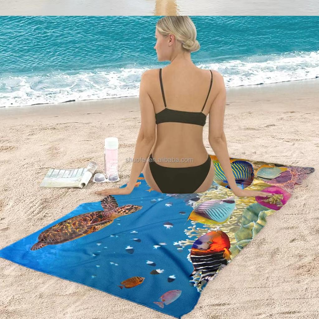 Vibrant Coral Reef Beach Towel | Tropical Marine Life Graphic Print for Summer Vacation, Snorkeling & Ocean Lovers